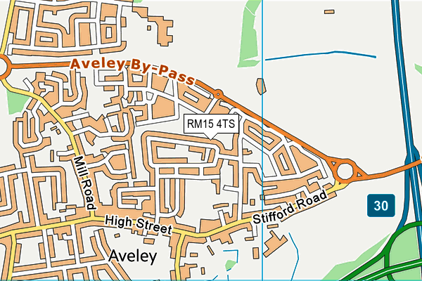 RM15 4TS map - OS VectorMap District (Ordnance Survey)