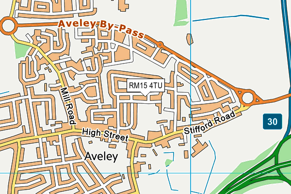 RM15 4TU map - OS VectorMap District (Ordnance Survey)