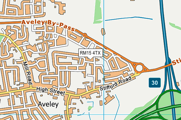 RM15 4TX map - OS VectorMap District (Ordnance Survey)