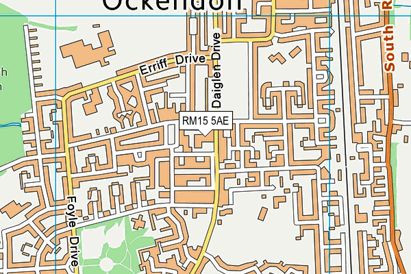 RM15 5AE map - OS VectorMap District (Ordnance Survey)