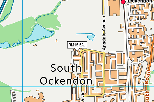 RM15 5AJ map - OS VectorMap District (Ordnance Survey)