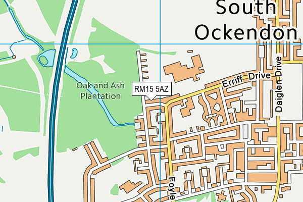 RM15 5AZ map - OS VectorMap District (Ordnance Survey)