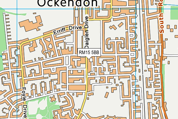 RM15 5BB map - OS VectorMap District (Ordnance Survey)