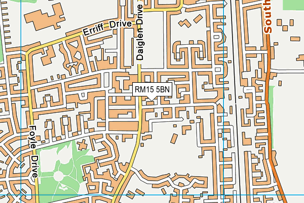 RM15 5BN map - OS VectorMap District (Ordnance Survey)