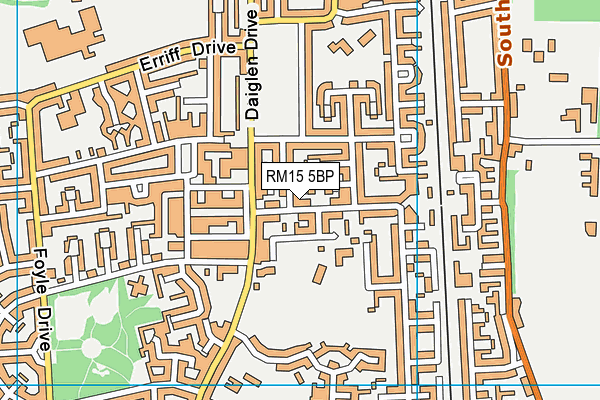 RM15 5BP map - OS VectorMap District (Ordnance Survey)