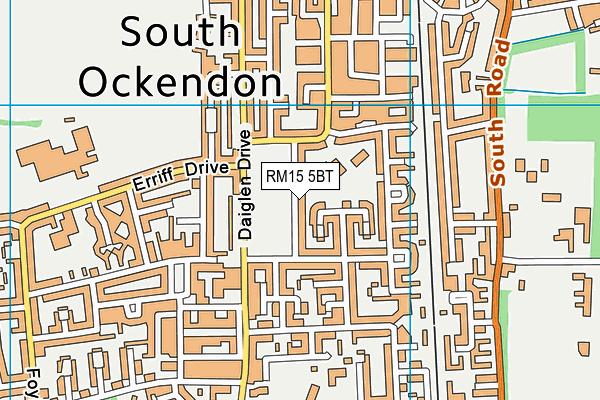 RM15 5BT map - OS VectorMap District (Ordnance Survey)