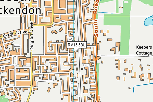 RM15 5BU map - OS VectorMap District (Ordnance Survey)