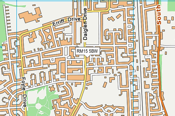RM15 5BW map - OS VectorMap District (Ordnance Survey)