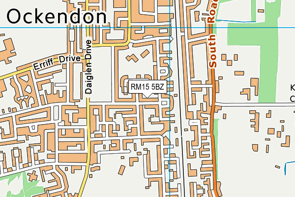 RM15 5BZ map - OS VectorMap District (Ordnance Survey)