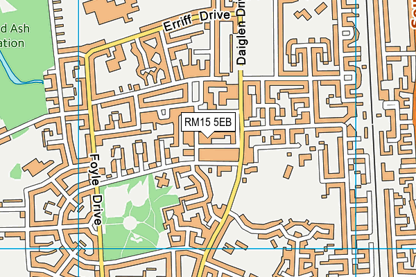 RM15 5EB map - OS VectorMap District (Ordnance Survey)