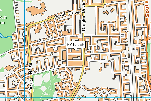 RM15 5EF map - OS VectorMap District (Ordnance Survey)