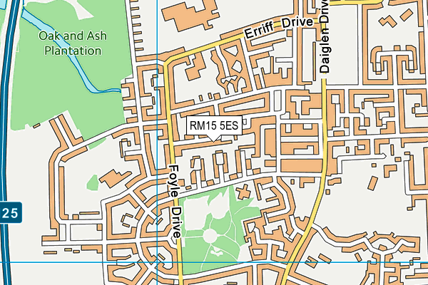 RM15 5ES map - OS VectorMap District (Ordnance Survey)