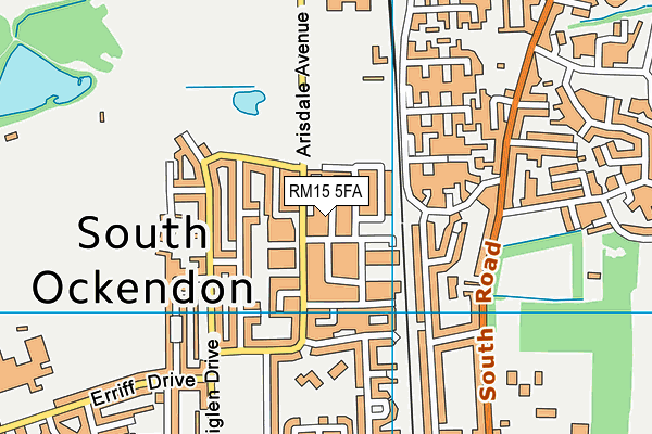 RM15 5FA map - OS VectorMap District (Ordnance Survey)