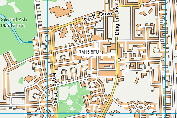 RM15 5FU map - OS VectorMap District (Ordnance Survey)