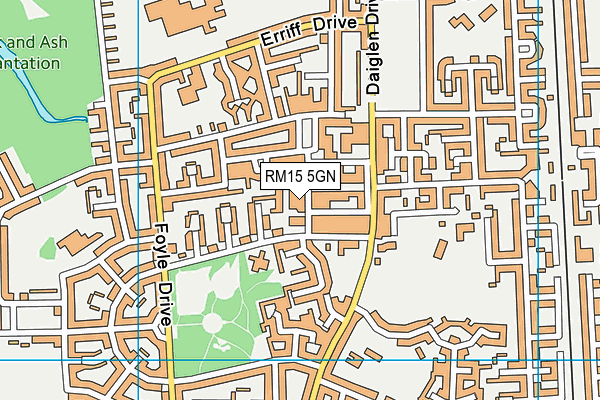 RM15 5GN map - OS VectorMap District (Ordnance Survey)