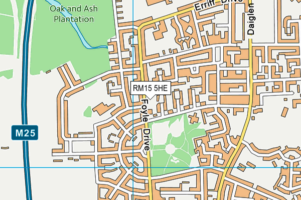 RM15 5HE map - OS VectorMap District (Ordnance Survey)