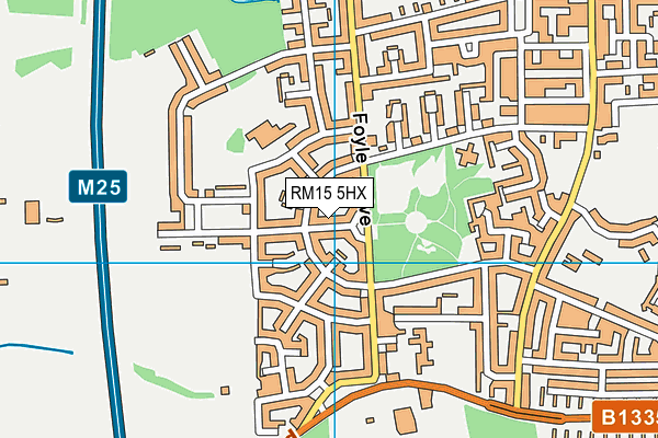 RM15 5HX map - OS VectorMap District (Ordnance Survey)