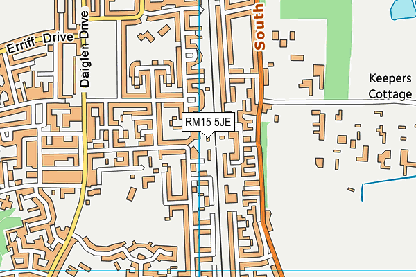 RM15 5JE map - OS VectorMap District (Ordnance Survey)