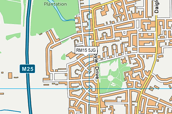 RM15 5JG map - OS VectorMap District (Ordnance Survey)