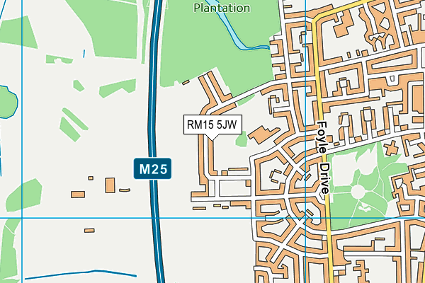 RM15 5JW map - OS VectorMap District (Ordnance Survey)