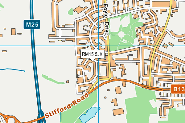 RM15 5JX map - OS VectorMap District (Ordnance Survey)
