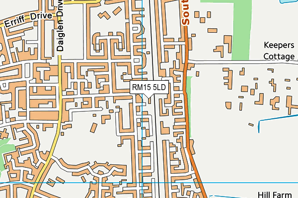RM15 5LD map - OS VectorMap District (Ordnance Survey)