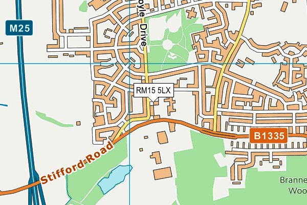 RM15 5LX map - OS VectorMap District (Ordnance Survey)