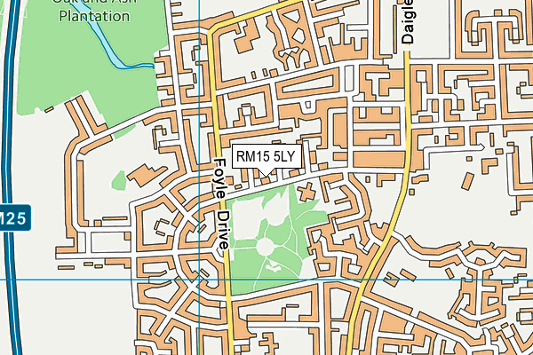 RM15 5LY map - OS VectorMap District (Ordnance Survey)