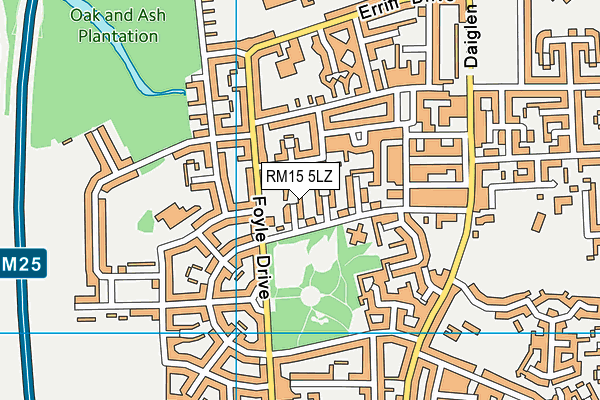 RM15 5LZ map - OS VectorMap District (Ordnance Survey)