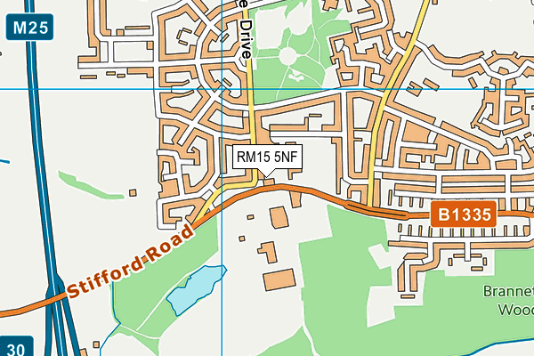 RM15 5NF map - OS VectorMap District (Ordnance Survey)