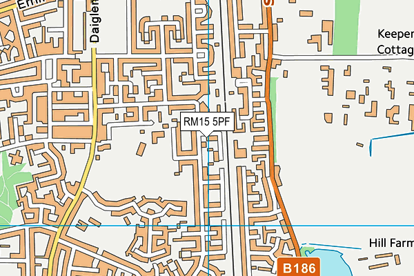 RM15 5PF map - OS VectorMap District (Ordnance Survey)