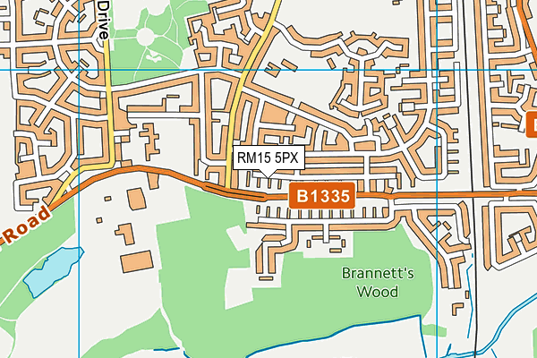 RM15 5PX map - OS VectorMap District (Ordnance Survey)
