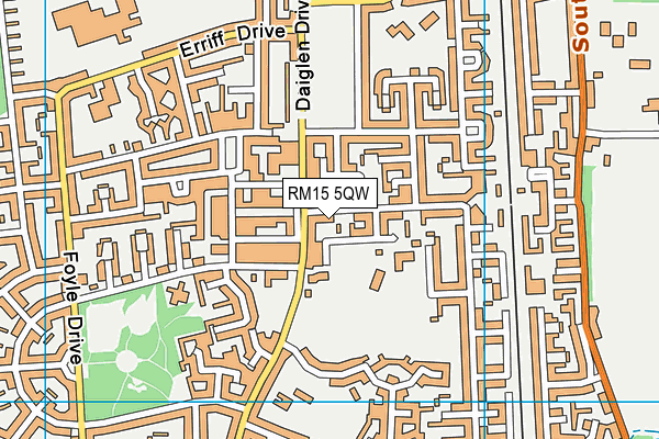 RM15 5QW map - OS VectorMap District (Ordnance Survey)