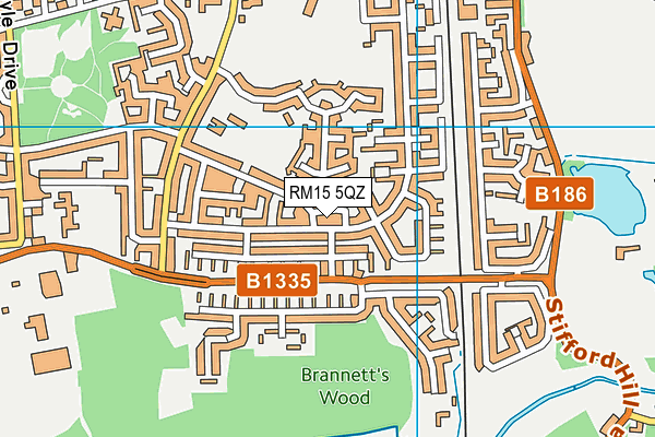 RM15 5QZ map - OS VectorMap District (Ordnance Survey)