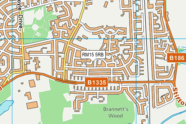 RM15 5RB map - OS VectorMap District (Ordnance Survey)