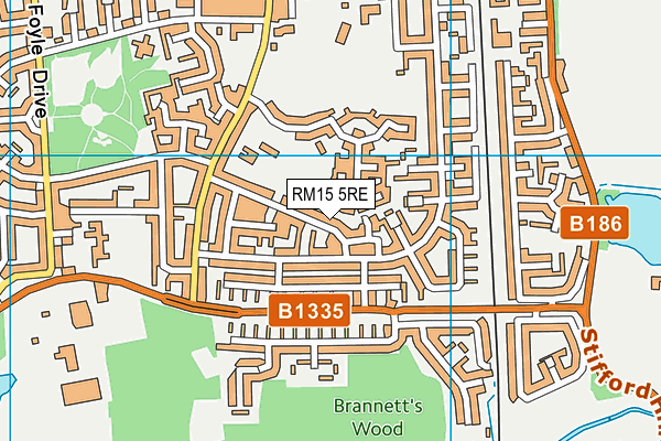 RM15 5RE map - OS VectorMap District (Ordnance Survey)