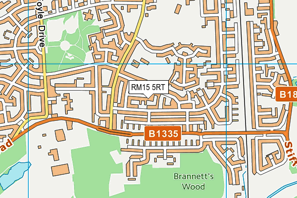 RM15 5RT map - OS VectorMap District (Ordnance Survey)