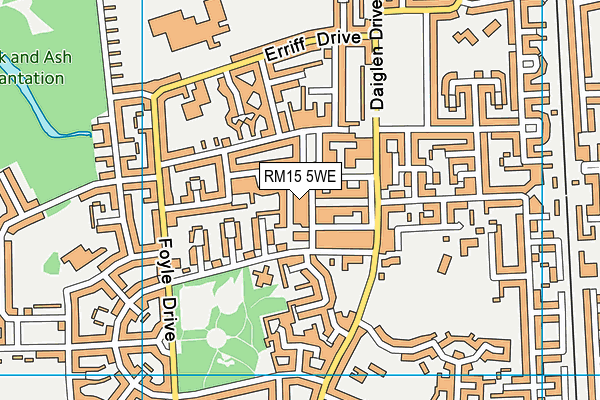 RM15 5WE map - OS VectorMap District (Ordnance Survey)