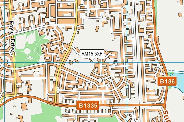 RM15 5XF map - OS VectorMap District (Ordnance Survey)