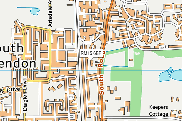 RM15 6BF map - OS VectorMap District (Ordnance Survey)