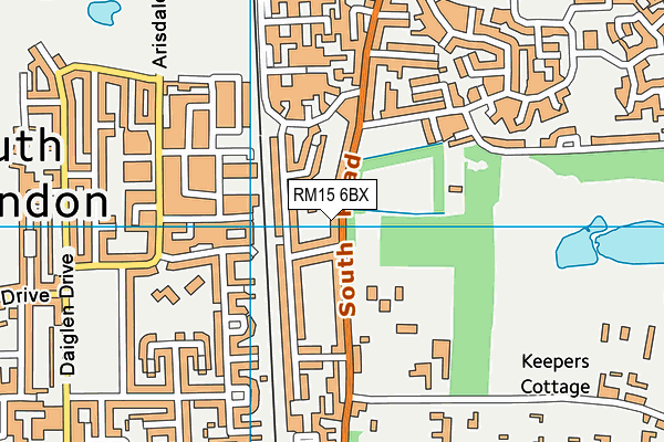 RM15 6BX map - OS VectorMap District (Ordnance Survey)