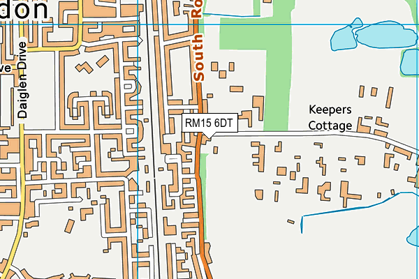 RM15 6DT map - OS VectorMap District (Ordnance Survey)