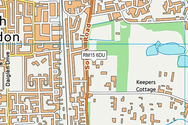 RM15 6DU map - OS VectorMap District (Ordnance Survey)