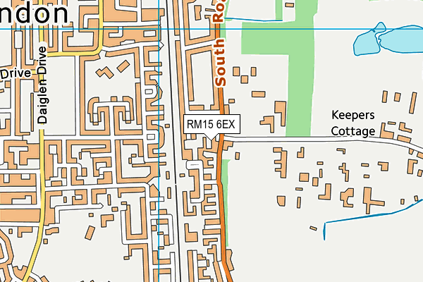 RM15 6EX map - OS VectorMap District (Ordnance Survey)