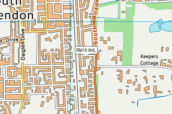 RM15 6HL map - OS VectorMap District (Ordnance Survey)