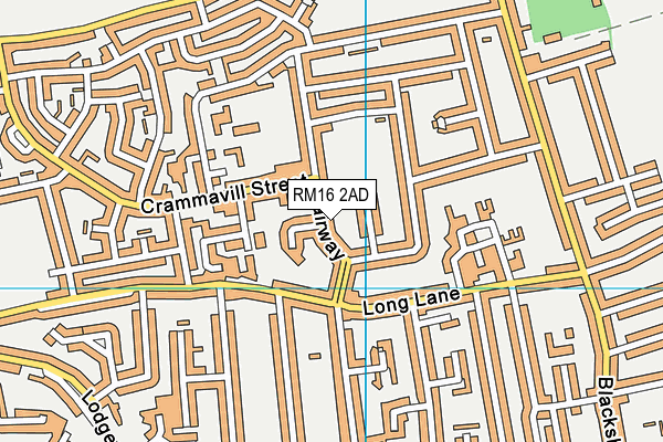 RM16 2AD map - OS VectorMap District (Ordnance Survey)