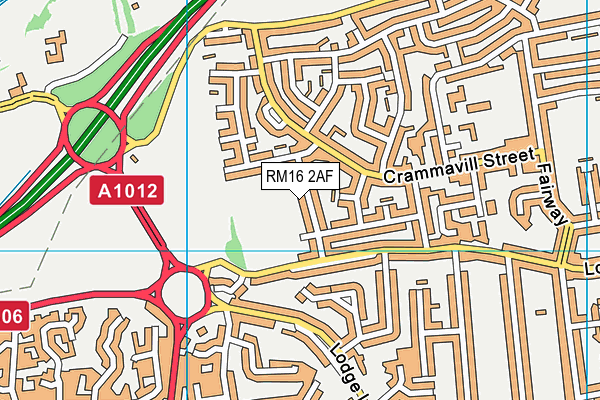 Long Lane Recreation Ground map (RM16 2AF) - OS VectorMap District (Ordnance Survey)