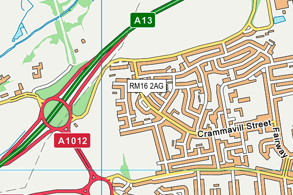 RM16 2AG map - OS VectorMap District (Ordnance Survey)