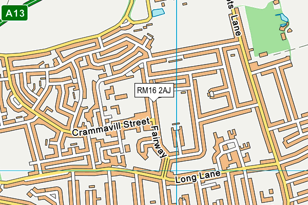 RM16 2AJ map - OS VectorMap District (Ordnance Survey)