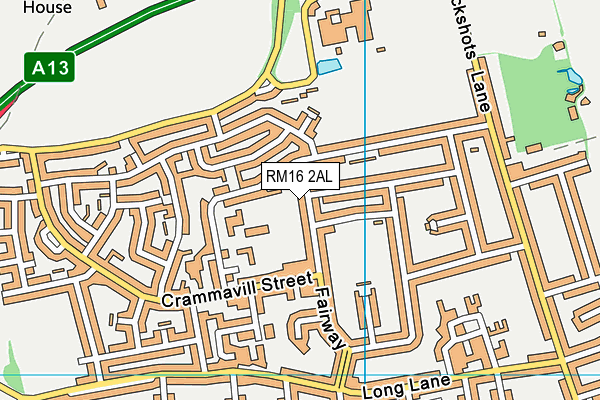 RM16 2AL map - OS VectorMap District (Ordnance Survey)